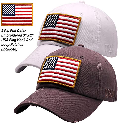 Image of Antourage American Flag Unisex Baseball Hat for Men and Women | USA Flag Mesh Snapback Flat Visor Cap + 2 Patriotic Patches