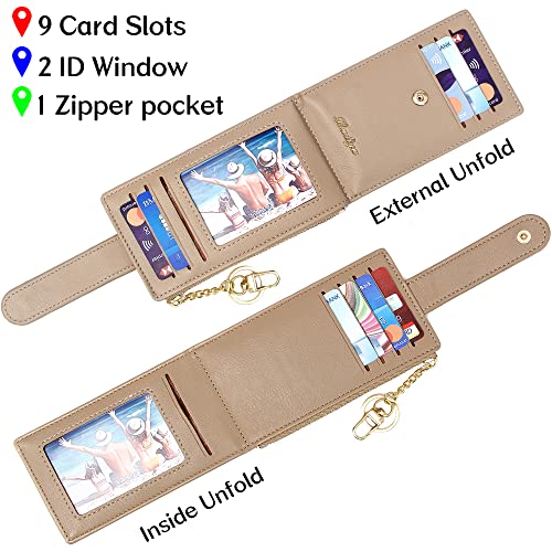 Image of Badiya Slim Women Wallet RFID Blocking Bifold Compact 9 Card Slots Holder Wallets Soft Leather with Zipper Coin Pocket 2 ID Window
