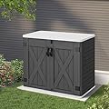 YITAHOME Outdoor Resin Storage Sheds with X-Shaped Lockable Door, 39 in Height Lockable Waterproof Horizontal Shed w/o Shelf?Easy to Assemble Shed Storage for Garden Tools, Dark Gray