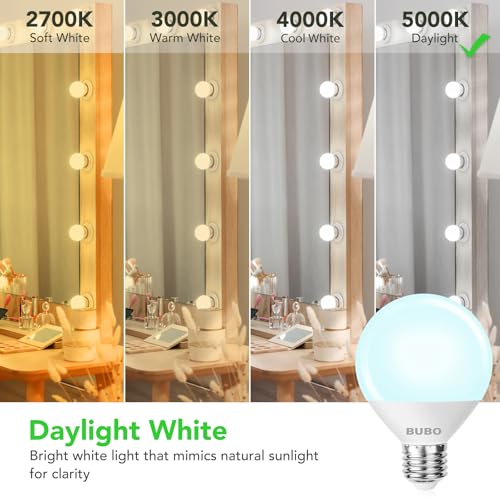 Image of BUBO Vanity Light Bulbs 60 Watt Equivalent, Bathroom Light Bulb Daylight White 5000K, Round Globe Bulbs, G25 LED Bulbs 800 Lumens, E26 Medium Base, 7W, Non-Dimmable, 12 Pack