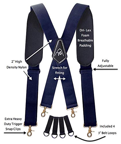 Padded Suspenders adjustable padded with Heavy duty tool belt loops Trigger Snap Clips (Blue)