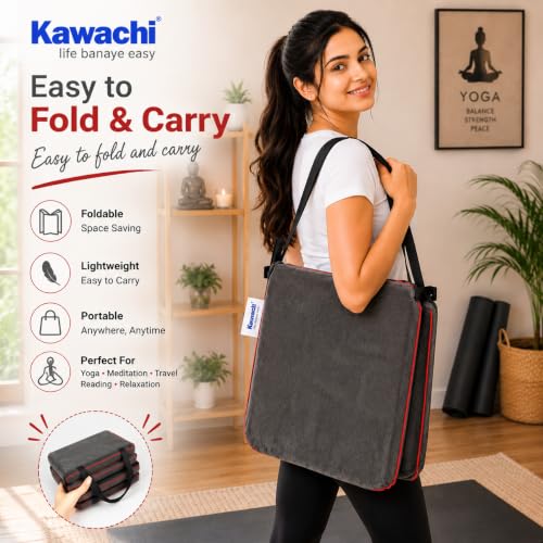 Image of Kawachi Floor Chair with Laptop Table, Foldable Back Support & Portable Study Table Combo, Reading, Work from Home, Meditation & Relaxation Chair (KC32-Dark Grey)