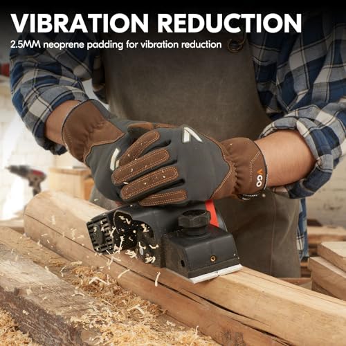 Vgo... Work Gloves Touchscreen Men in Pig Leather Antiabrasive Antivibration - Image 4
