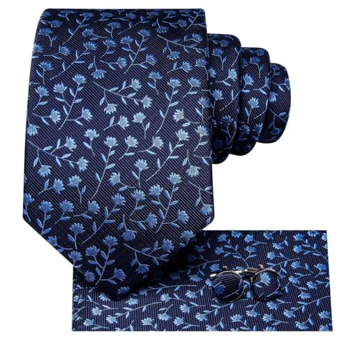 Image of Hi-Tie 70 inches Ties for Men Silk Extra Long Necktie and Pocket Square Cufflinks Set Men Big and Tall Tie Business