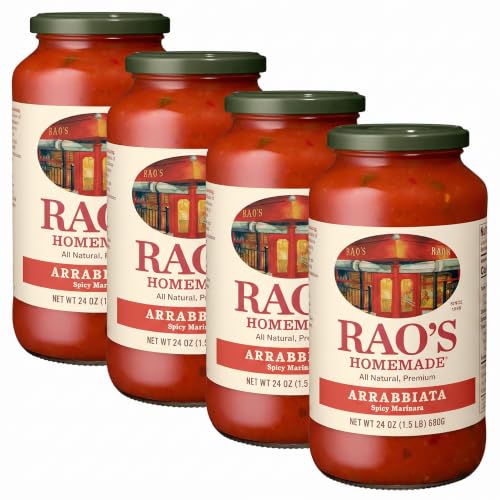 Rao's Homemade Arrabbiata Sauce, 24 oz, Tomato Sauce, Spicy, All Purpose, Keto Friendly Pasta Sauce, Premium Quality Tomatoes from Italy and Crushed Red Pepper (Pack of 4)
