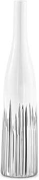Torre & Tagus 16" White Ceramic Vase with Silver Electroplated Trim Gloss Finish Decorative Accent for Modern & Glam Interiors Flare