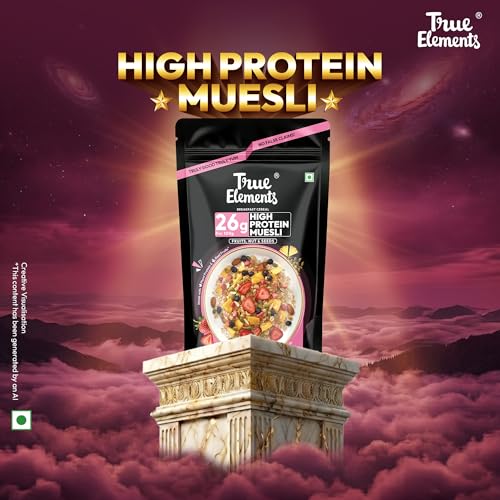 Image of True Elements High Protein Muesli 400g | 26g Protein | Fruit,Nuts & Seeds | Healthy Breakfast Cereal | Rich in Nuts, Seeds & Wholegrains | No Added Preservatives