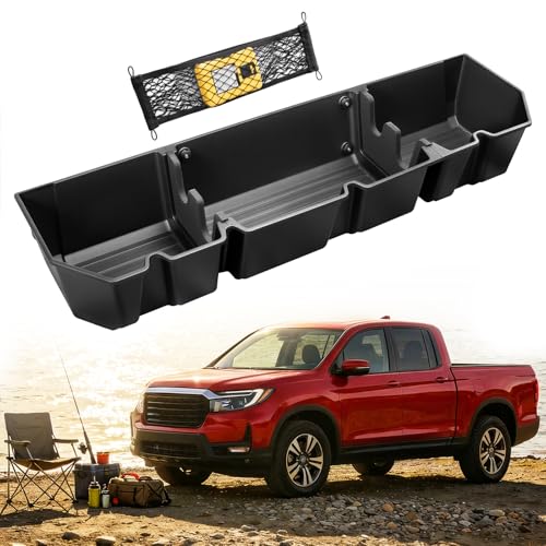 Under Seat Storage for Honda Ridgeline: 2006-2026 Crew Cab Truck Second-Row Underseat In-Cabin Storage Bin for Ridgeline Car Accessories Rear Under-Seat Organizer Tool Box for Ridgeline(w/ Mesh Net)