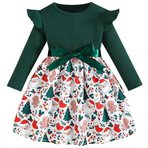 Pilipulu Vestido Niña Moño Flores Elegante Mariposa Niños Vestidos Mangas Largas Fiesta Cuello Redondo Navidad 5 años