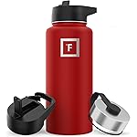 IRON FLASK Camping & Hiking Hydration Flask with Straw, Wide Mouth Insulated Stainless Steel Sports Water Bottle - 32 oz Fire Red