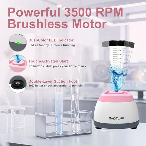 Image of Mini Vortex Mixer with Touch Function for Lab Nail Polish (Pink) | 3s Fast Mix DC Brushless Motor, Touch Auto-Stop, Anti-Slip Quiet, Compact Portable, for Nail Lash Glue Lab Paint Tattoo Ink