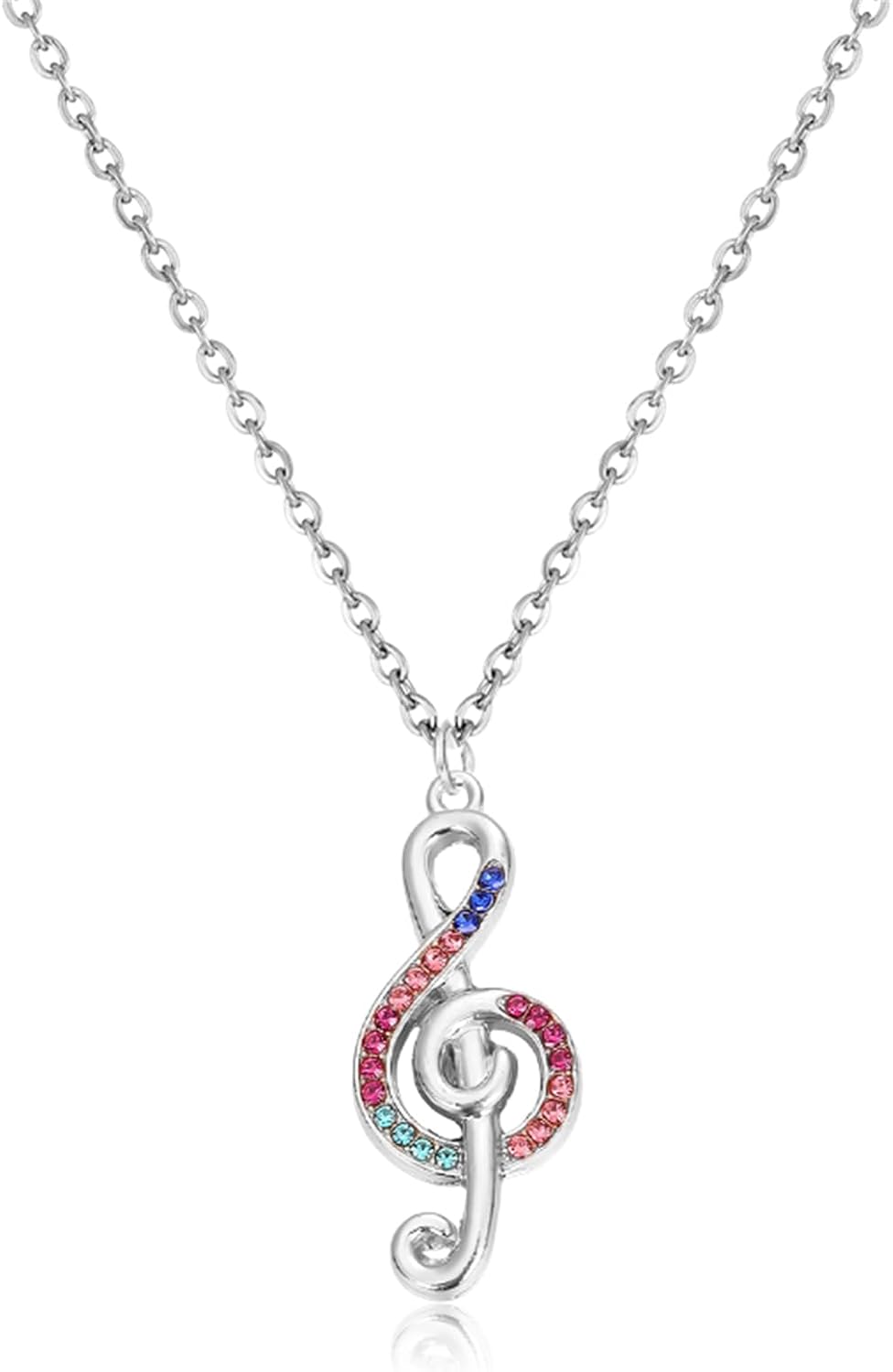 Crystal Musical Note Pendant Necklace for Women Sterling Silver Personalized Multi-Color Gemstone Music Symbol Necklace Trendy Jewelry Gifts for Valentine's Day Christmas
