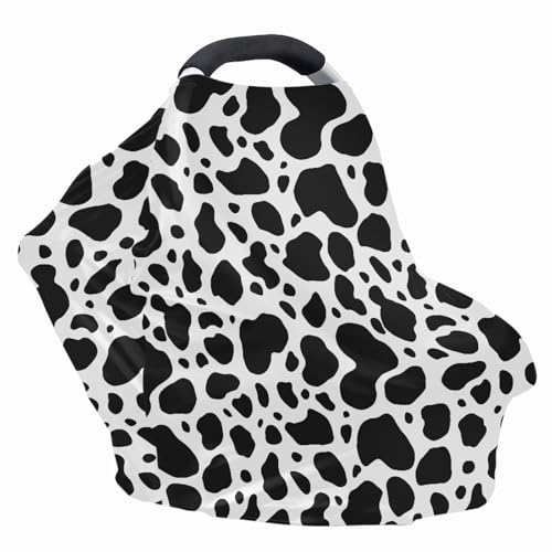 Image of Baby Car Seat Cover Cute Cow Print Nursing Cover and Carseat Cover, Stretchable Nursing Scarf Stroller Shopping Cart Cover for Baby