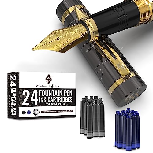 Wordsworth & Black Primori Fountain Pen Set [Gunmetal Gold]; Medium Nib, Gift Case, 24 Ink Cartridges, Refill Converter, Manual; Journaling, Calligraphy, Smooth Writing Pens; Left And Right Handed #TOP10