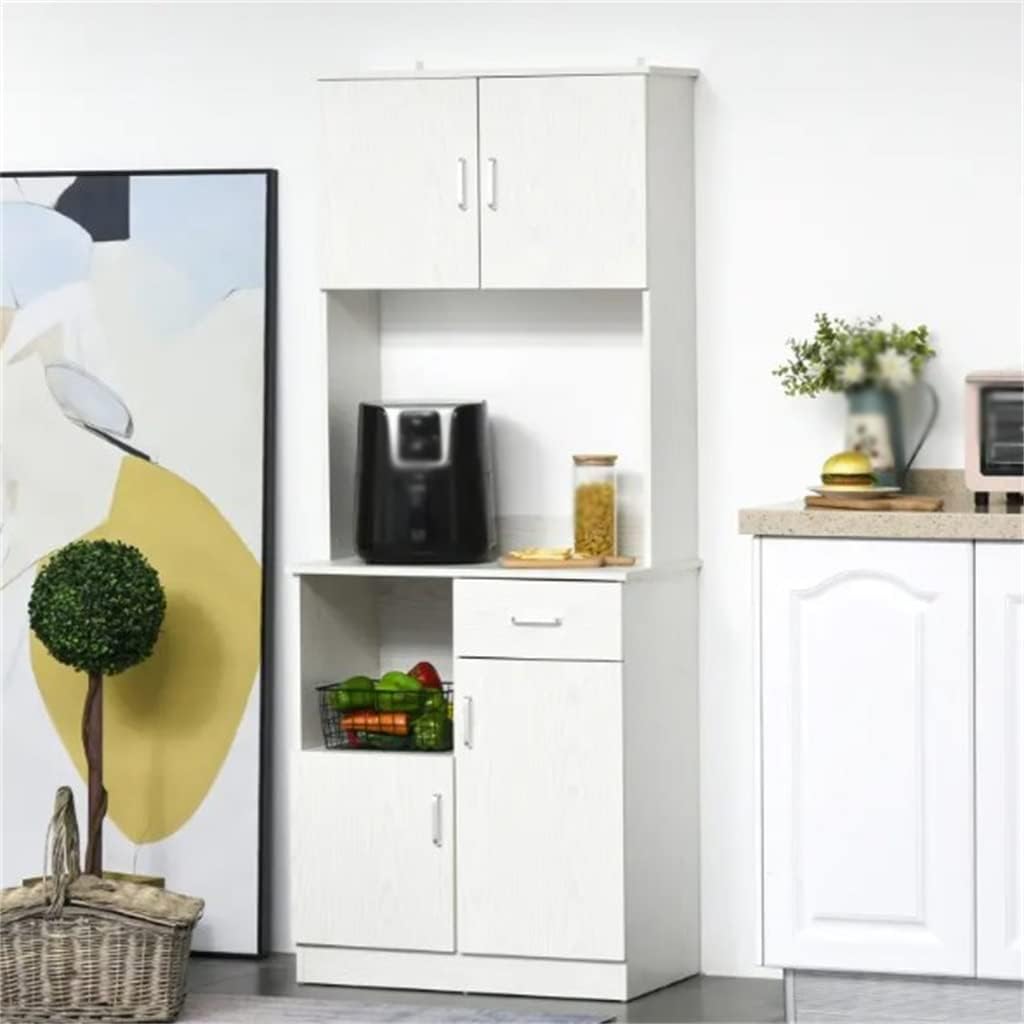 Kitchen Cabinet Auxiliary Buffet with 3-Door Cabinet Adjustable Shelf Drawers and Shelves 71x41x178 Cm White (D As Shown)
