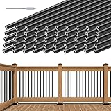 Muzata 50Pack 32' Aluminum Deck Balusters Round Black Deck Railing Stair Porch Staircase Spindles 3/4' Diameter Hollow for Railing Fencing Porch Stair WT15