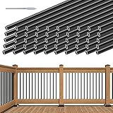 Muzata 50Pack 32' Aluminum Deck Balusters Round Black Deck Railing Stair Porch Staircase Spindles 3/4' Diameter Hollow for Wood and Composite Deck, WT15