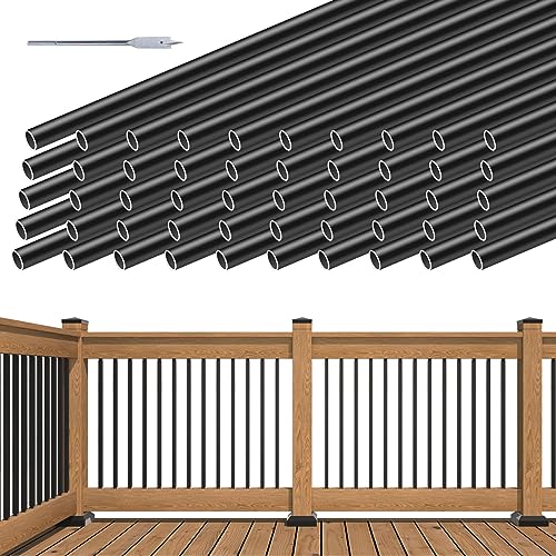 Muzata 50 Pack 32' Black Aluminum Round Deck Balusters