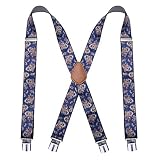 Bioterti Men’s Heavy Duty X- Back Suspenders-Adjustable Size, Long & Elastic Braces (Navy Paisley)