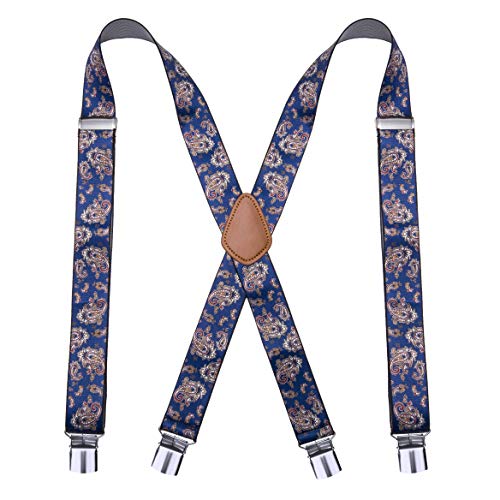 Bioterti Men’s Heavy Duty X- Back Suspenders-Adjustable Size, Long & Elastic Braces (Navy Paisley) #TOP17