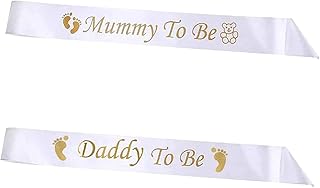 MEISO 2 PCS Mummy To Be Sash Daddy To Be Sash Mummy And Daddy To Be Sash Mum To Be Sash Baby Shower Sash Party Decoration Baby Shower Mummy To Be Sash For Mum White w/Gold Lettering