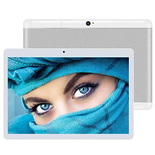 Tableta Android de 10 Pulgadas con Ranuras para Tarjetas Sim - 10.1 "4GB RAM 64GB ROM Ocho nucleos 3G Teléfono gsm Desbloqueado Tableta PC con WiFi Bluetooth FM GPS Youtube Netflix (Plata)