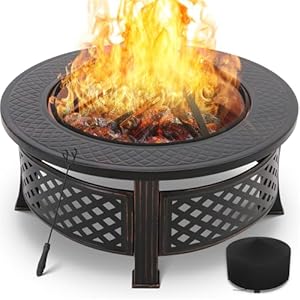 Runde Feuerschale mit Funkenschutz 80, 5cm, Garten Feuerkorb Multifunktionale Feuerstelle, mit Schutzhülle, Grillrost & Schürhaken, 4 PCS Feuertopfbein, für den Garten BBQ Outdoor Heizung im Winter