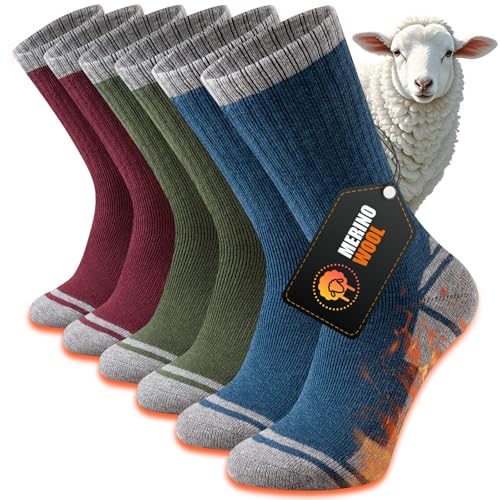 Stoeury Merino Wandelsokken Heren Dames, Dikke Thermosokken Wintersokken, Warme Merinowollen Outdoorsokken, Anti Blaren Gevoerde Trekkingsokken, Ademende Sportsokken 3 Paar