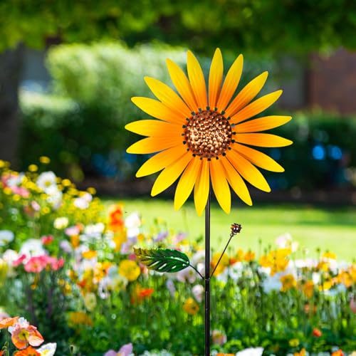 pearlstar Sonnenblume Windrad Metall, 2er-Pack Windspiel Garten Mit Metallpfahl, 94cmx25cm Windspinner Gartendeko Für Draußen Balkon Terrasse Rasen