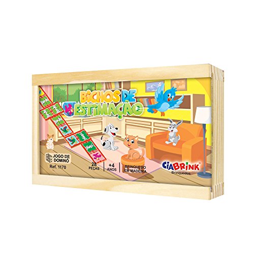 Domino Bichos de Estimação em Madeira 28 Peças Ciabrink