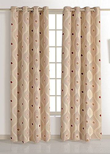 Image of Swayam 80% Blackout Polyester Window Curtain for Living Room & Bedroom | 5 Feet | Room Darkening Curtain with Eyelets | Pack of 1 | Geometric Design - Beige