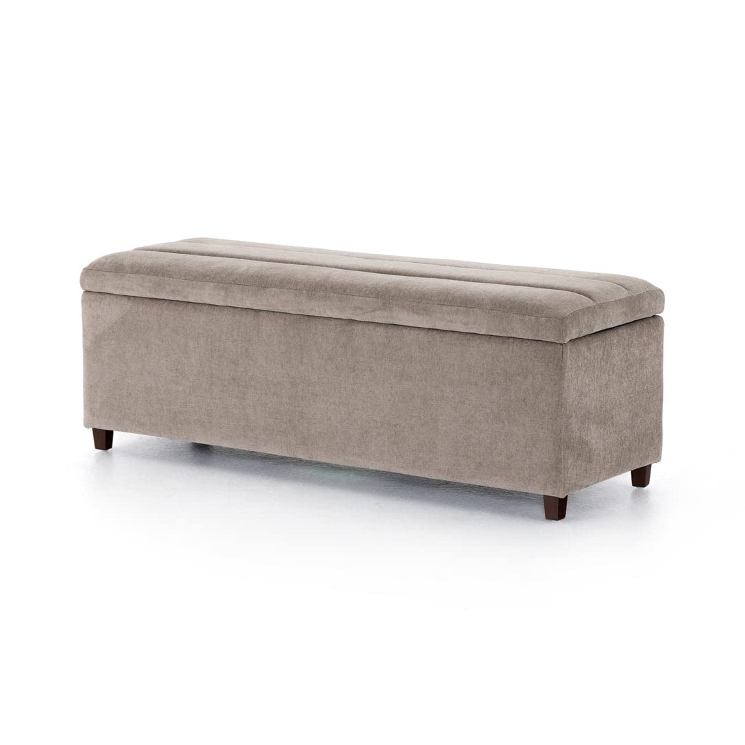 MODERN WAVE Worn Fabric Upholstered 50" Large Flip Top Storage Bench 3 Seater Sofa Couch Pouffe Sofa Bench Ottoman. (Brown)-image-25