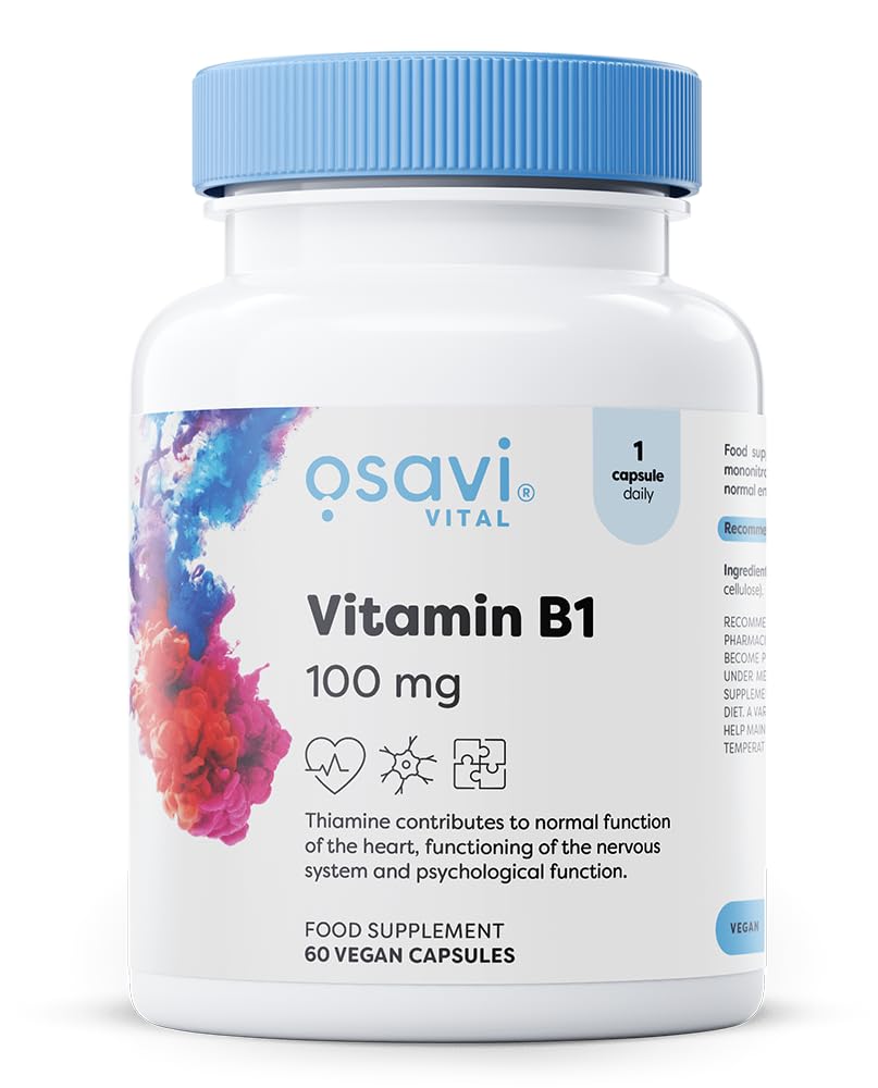 Osavi Vitamin B1 100mg – 60 Vegan Capsules | Stable Thiamine Mononitrate for Energy Metabolism, Nervous System, Psychological Function, and Heart Health | High Potency 100mg per Capsule