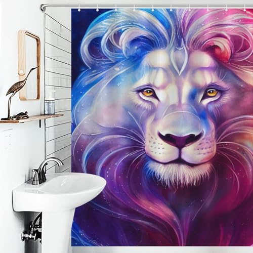 Rideau de douche lion imperméable en polyester lavable pour baignoire 168x183cm