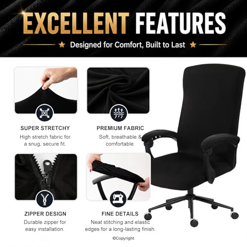 Image of Waterproof Stretch Computer Office Chair Cover with Armrest Covers Durable Zipper Universal Washable Removable Spandex Rotating Boss Chair Slipcovers Anti-dust Soft Desk Chair Seat Protector
