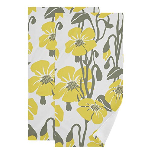 Trendy Novelty Design Yellow Flowers Pattern Printed Hand Towel For Bathroom Set Of 2 Absorbent Cotton Face Towel Multipurpose For Hotel Gym Guest Spa Yoga Home Decorative,28X14In #TOP4