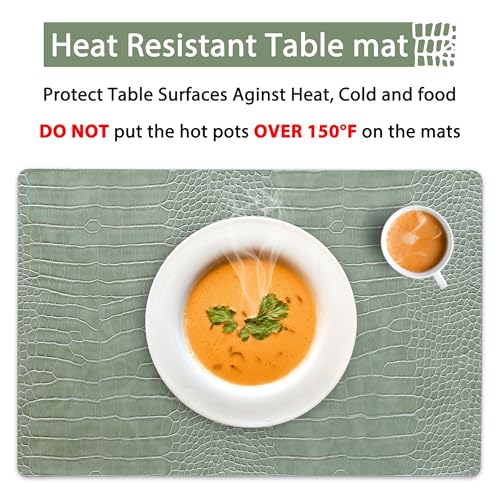 Jovono Faux Leather Placemats Set of 6, Waterproof Heat Resistant Dinner Place Mats for Dining Table, Non-Slip Crocodile Embossed, Green (17.8x11.8 Inch) by Jovono - Used condition - Image 6