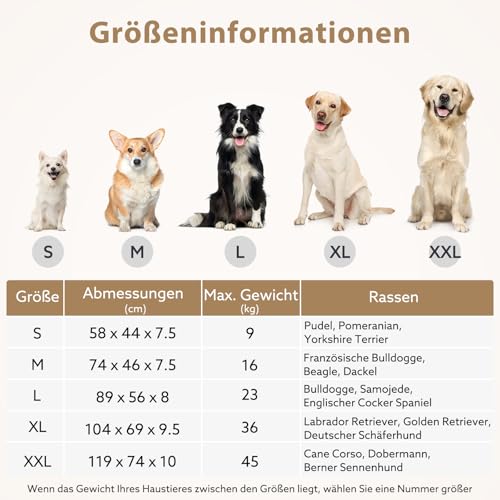JOEJOY Orthopädisches Hundebett Grosse Hunde, XXL Hundekissen Waschbar Flauschig Hundematte, Hundematratze für Große Hunde, rutschfeste Unterseite, 119x74x10cm