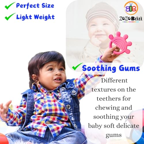 Image of Cute Shape Soft Silicone Teether for Baby Gums, Teething Toys for Babies, BPA Free, Pain-Relief, Non-Toxic, 100% Food Grade Soothing, Easy to Grasp Chewable - Rhino+Hand+Pineapple (Pack of 3)