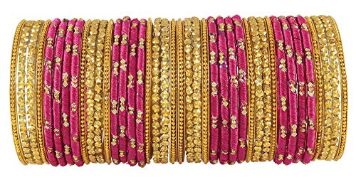 Image of NMII Silk thread Glass Bangle Set for Women (FF70-Magenta-Rani-2.2, Magenta-Rani, 2.2 Inch, 40 Bangles set)