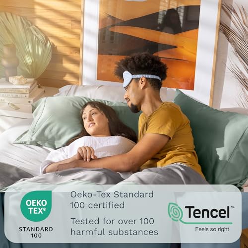 Image of Olive + Crate Tencel Lyocell Eucalyptus Twin XL Sheets - Extra Long Sheet Set - Cooling Tencel Sheets for Hot Sleepers with 16 Inch Deep Pocket Fit - Stone Gray 3-Piece Set