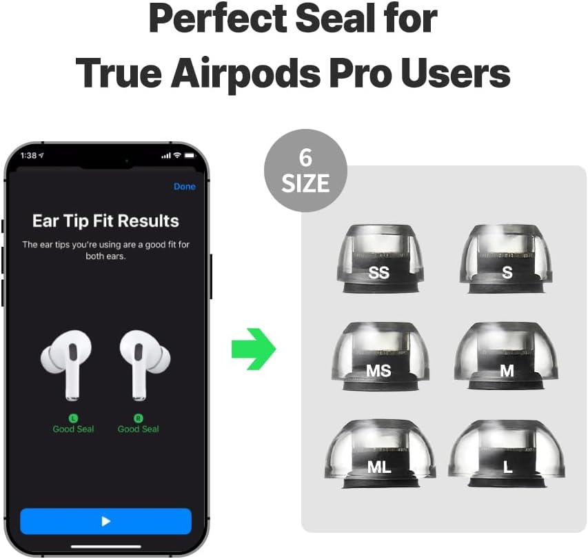 AZLA XELASTEC 2 for AirPods Pro 1st & 2nd Gen - Airpods Pro Ear Tip Replacement – Upgraded Fit & Noise Isolation – AirPod Pro 2 Ear Tips, AirPod Replacement Tips, 3-Pair (MS-M-ML)