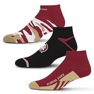 For Bare Feet NCAA Florida State Seminoles CAMO BOOM 3 Pack Ankle Sock Team Colors Large