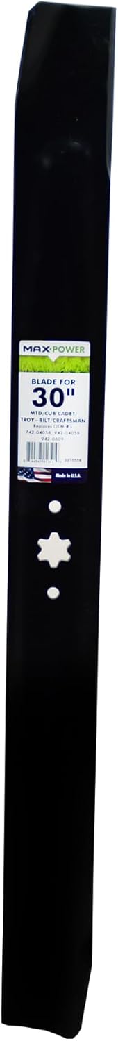 MaxPower 331555B Blade for 30" Cut MTD, Cub Cadet, and Troy-Bilt Replaces OEM # 742-04058, 942-04058, 942-0609, and More Black