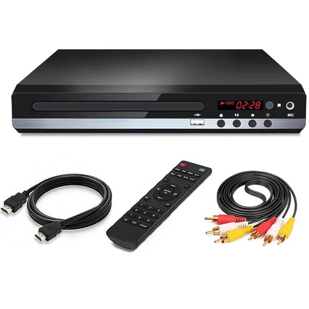 JVDDI Home DVD Player VCD CD Disc Media Player Machine with AV Output Remote USB Mic Full HD 1080P