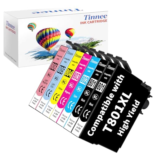 Tinnee 7er-Pack T0807 Multipack Cartouche d'encre Compatible pour Epson 80XL Epson T801 T802 T803...