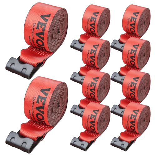 VEVOR Truck Straps 4 x30 Heavy Duty Tie Down w/Flat Hooks 18 000lbs Break Strength WLL# 6000lbs Cargo Straps tie Down for Flatbeds Trucks Trailers Farms Rescues Tree Saver Red(10 Pack)