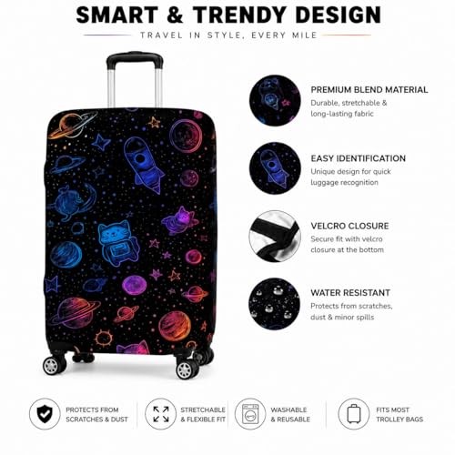 Image of Printed Luggage Cover for Traveling Bag & Suitcase - Stretchable & Scratchproof Trolley Protector with Velcro Lock & Lightweight Washable Material(Suitcase Not Included, Only Cover in Product)