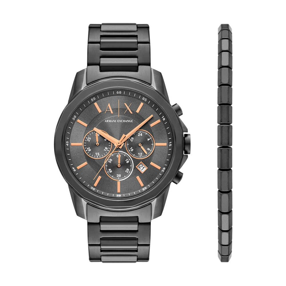 Armani Exchange Men's 44MM Gun-Metal Stainless Steel Watch, AX7170SET
