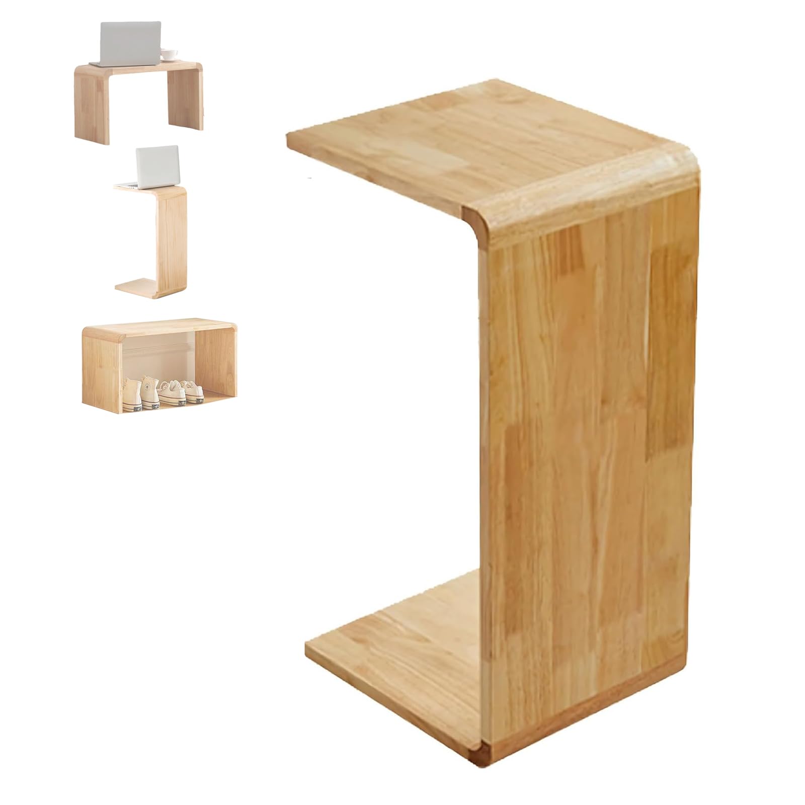 Beistelltisch Couch, Stabiler U/C-Tisch aus massiver Eiche, Oberfläche geschliffen und lackiert, flexibel neben Sofa oder Sessel nutzbar